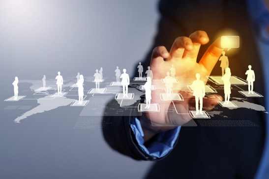 Image of male touching icon of social network