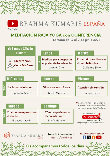 “Meditaciones Raja Yoga con conferencia” 3 al 9 de junio ...