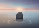 Dark stone centered in reflective water with circular ripples